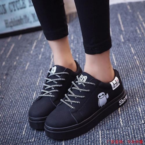 Chaussures de printemps femme en tissu élastique ronde avec lacets, ouverture profonde- collège - semelle caoutchouc