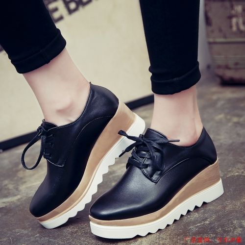 Chaussures de printemps femme en PU tête carrée étanche, avec lacets, Wedges, Génoise - Angleterre semelle polyuréthane