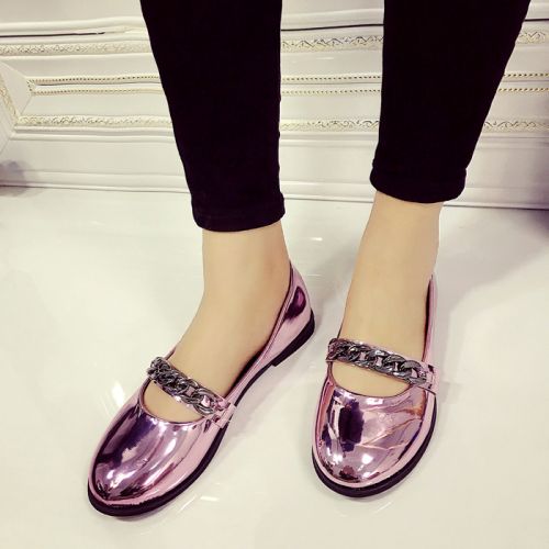 Chaussures de printemps femme en PU ronde chaîne, décoration métallique - Europe Ref 999121