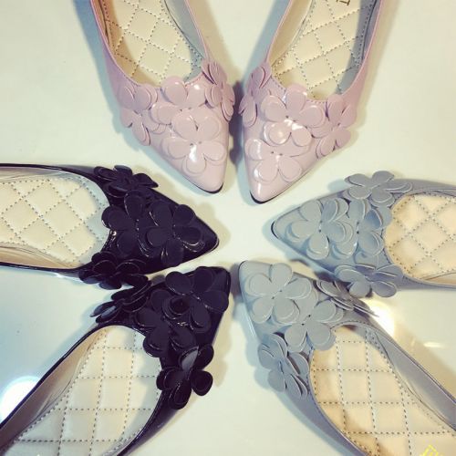 Chaussures de printemps femme en PU pointu ouverture profonde, Fleurs - Ref 999197