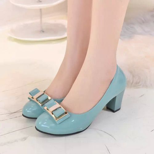 Chaussures de printemps femme en PU ronde ouverture profonde, arc, avec perles - semelle caoutchouc Ref 999220