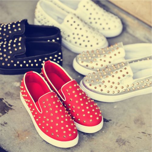 Chaussures de printemps femme en PU CJMM ronde rivet - punk semelle caoutchouc Ref 999234