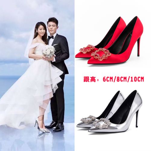 Chaussures de printemps femme en satin pointu ouverture profonde, avec perles - Europe semelle caoutchouc Ref 999253