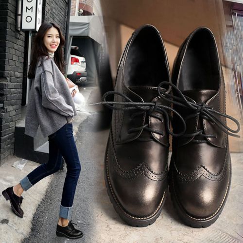 Chaussures de printemps femme en PU ronde avec lacets, - Angleterre semelle caoutchouc Ref 999263