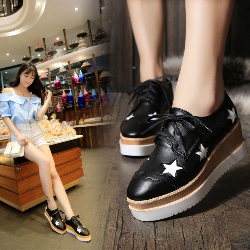 Chaussures de printemps femme en PU tête carrée avec lacets, Modèles mélangées, Wedges, Génoise, étanche - Europe semelle