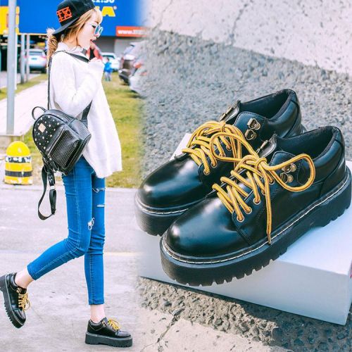 Chaussures de printemps femme en PU ronde avec lacets - semelle caoutchouc Ref 999285