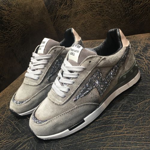 Chaussures de printemps femme en Première couche cuir ronde ouverture profonde, paillette - loisir semelle caoutchouc