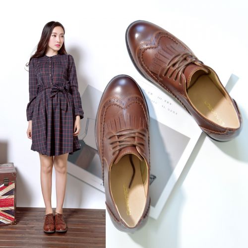 Chaussures de printemps femme en PU ronde avec lacets, houppe, - Angleterre semelle caoutchouc Ref 999306
