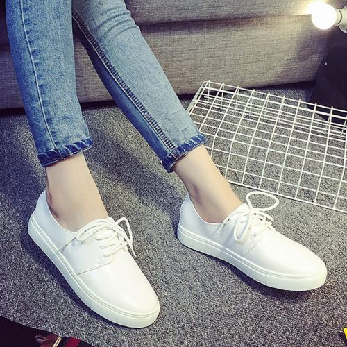 Chaussures de printemps femme en PU ronde avec lacets - collège semelle caoutchouc Ref 999351