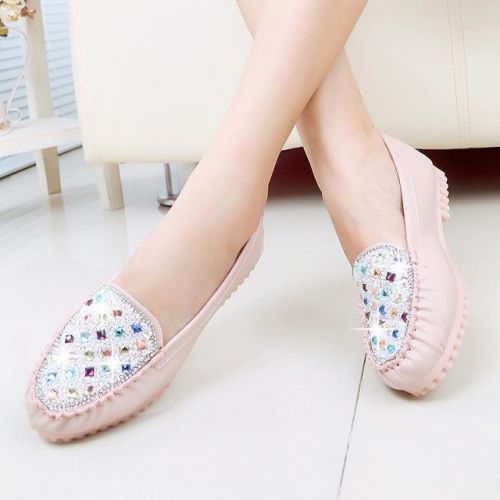 Chaussures de printemps femme en Ercengzhupi ronde ouverture profonde, avec perles - semelle caoutchouc Ref 999383