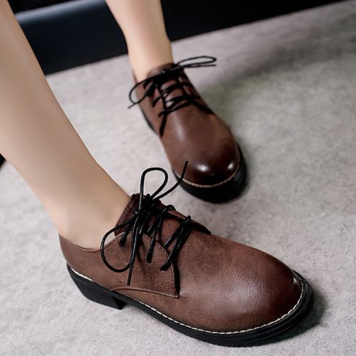 Chaussures de printemps femme en Ercengzhupi ronde - Retro semelle caoutchouc Ref 999656
