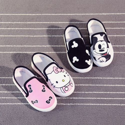 Chaussures de tennis enfants en toile coutures cuir pour printemps - semelle caoutchouc antidérapant Ref 1003068