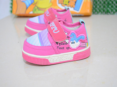 Chaussures de tennis enfants en toile coutures cuir pour printemps - semelle caoutchouc Ref 1003228