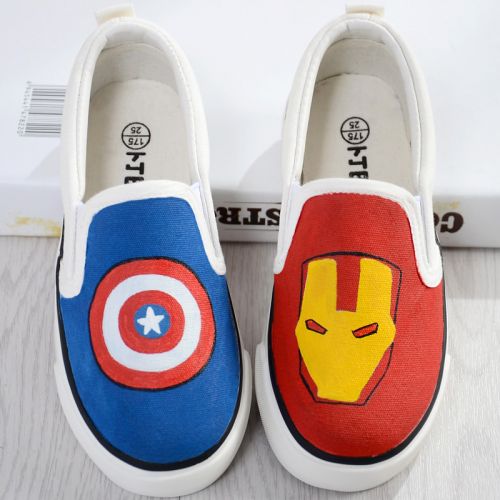 Chaussures de tennis enfants en toile coutures cuir pour printemps - Ref 1009014