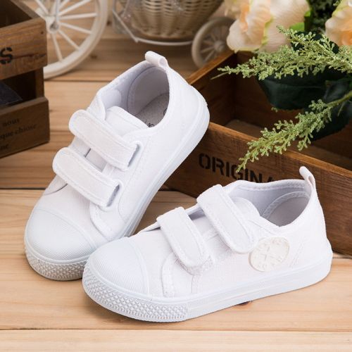 Chaussures de tennis enfants en toile coutures cuir pour printemps - semelle caoutchouc Ref 1009033
