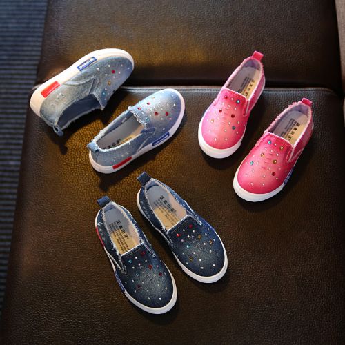 Chaussures de tennis enfants en toile avec perles pour printemps - semelle caoutchouc Ref 1011366