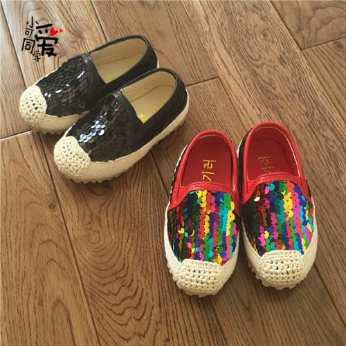 Chaussures de tennis enfants en tissu paillette pour printemps - semelle caoutchouc antidérapant Ref 1013297