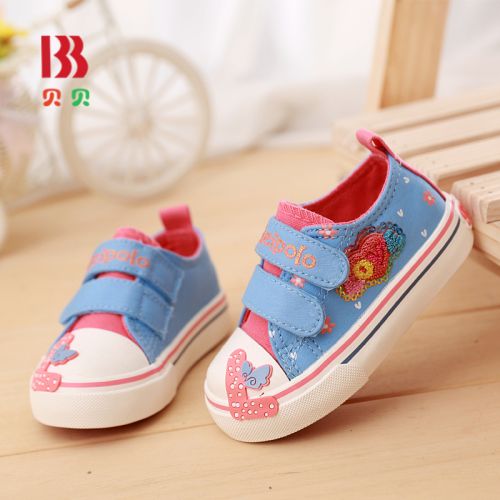 Chaussures de tennis enfants en toile brodé pour printemps - semelle caoutchouc antidérapant Ref 1015997