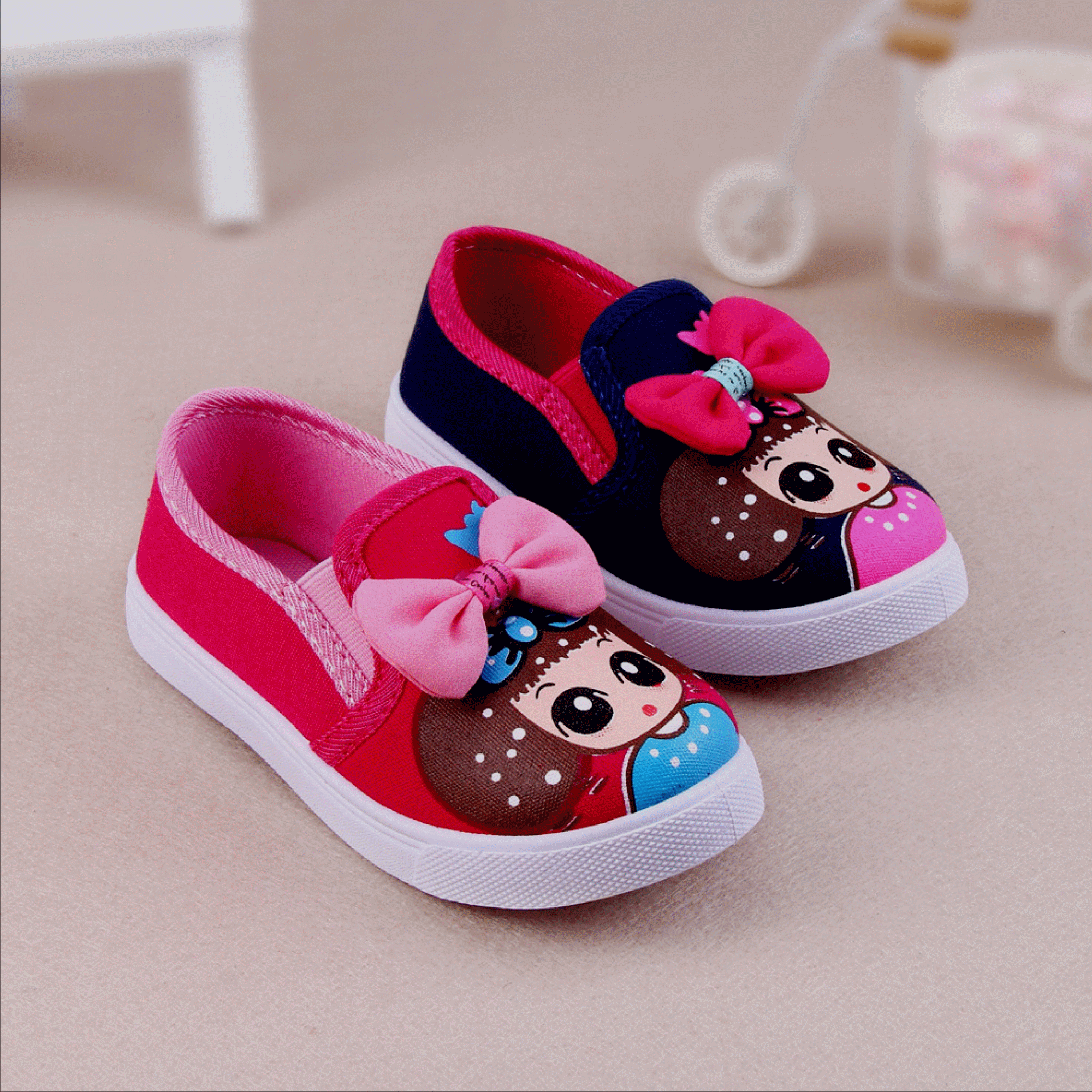 Chaussures de tennis enfants en toile pour printemps - semelle caoutchouc antidérapant Ref 1018075