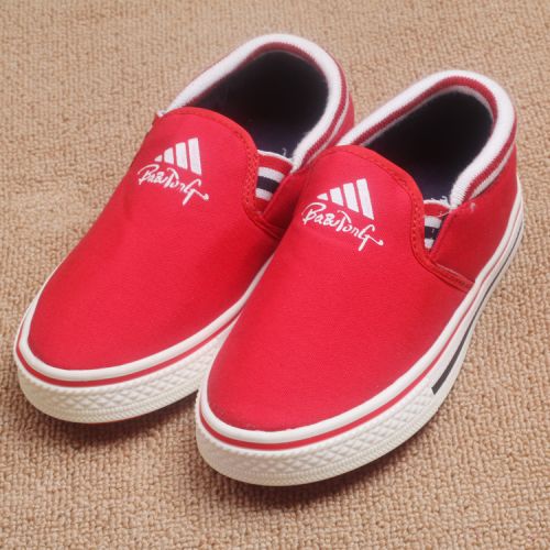 Chaussures de tennis enfants en toile coutures cuir pour printemps - semelle plastique Ref 1019586