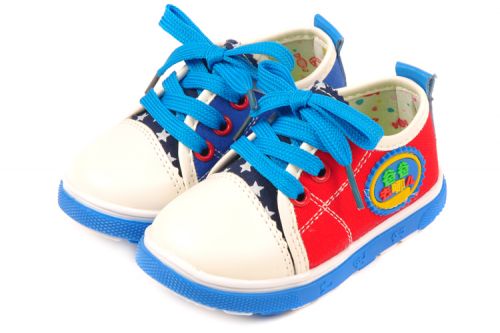 Chaussures de tennis enfants en toile coutures cuir pour printemps - semelle caoutchouc Ref 1019766
