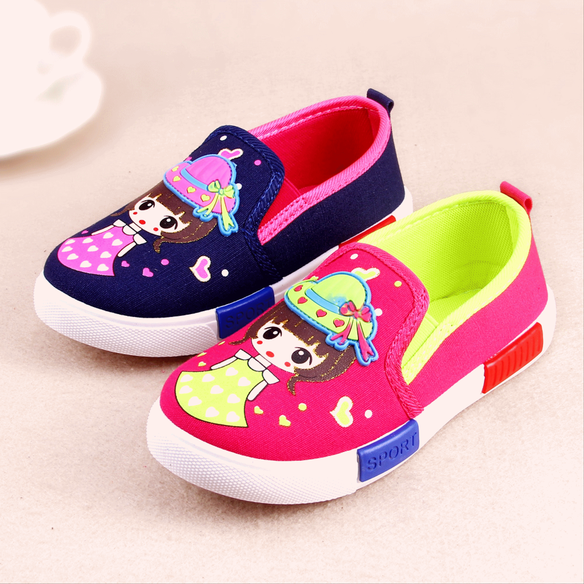 Chaussures de tennis enfants en toile pour printemps - semelle caoutchouc antidérapant Ref 1020897