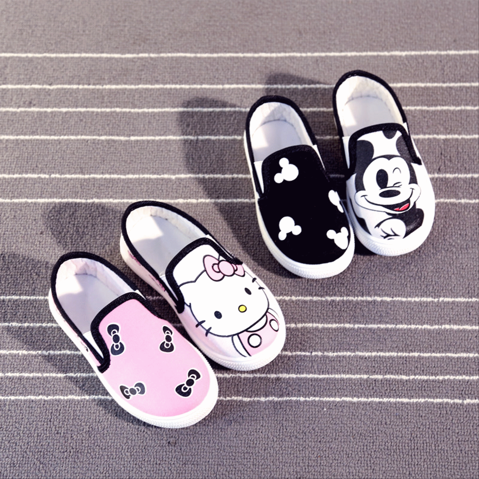 Chaussures de tennis enfants en toile coutures cuir pour printemps - semelle caoutchouc antidérapant Ref 1024464