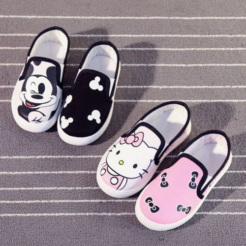 Chaussures de tennis enfants en toile coutures cuir pour printemps - semelle caoutchouc antidérapant Ref 1026179