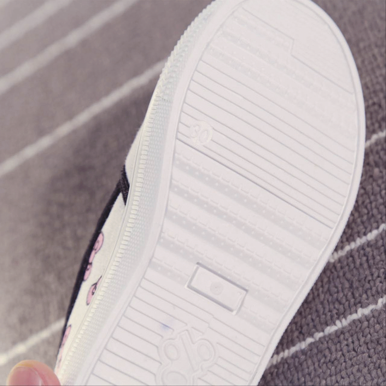 Chaussures de tennis enfants en toile coutures cuir pour printemps - semelle caoutchouc antidérapant Ref 1026468