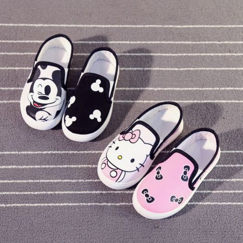 Chaussures de tennis enfants en toile coutures cuir pour printemps - semelle caoutchouc antidérapant Ref 1026886