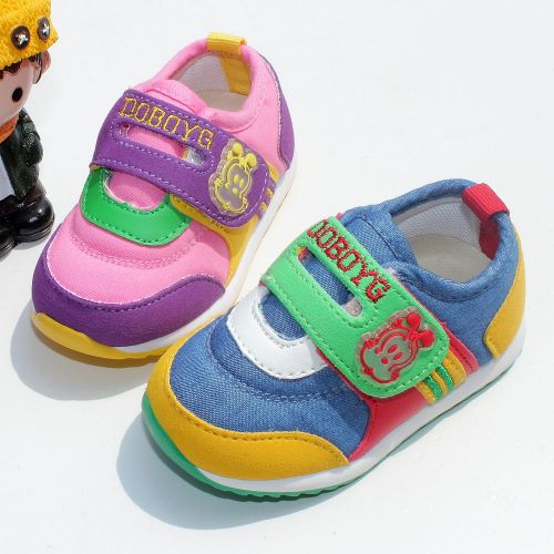 Chaussures de tennis enfants en toile coutures cuir pour printemps - semelle caoutchouc Ref 1028272