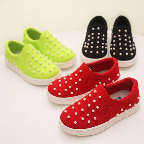 Chaussures de tennis enfants en toile avec perles pour printemps - semelle caoutchouc Ref 1029003