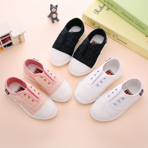 Chaussures de tennis enfants en tissu brodé pour printemps - semelle caoutchouc Ref 1029004