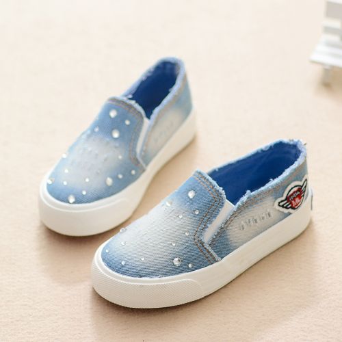 Chaussures de tennis enfants en toile avec perles pour printemps - semelle caoutchouc naturel Ref 1029864