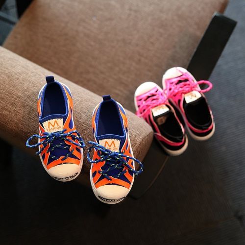 Chaussures de tennis enfants en toile coutures cuir pour printemps - semelle caoutchouc antidérapant Ref 1030077