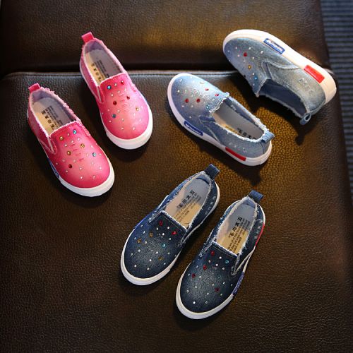 Chaussures de tennis enfants en toile avec perles pour printemps - semelle caoutchouc antidérapant Ref 1030345