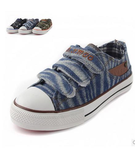 Chaussures de tennis enfants en toile coutures cuir pour printemps - semelle caoutchouc Ref 1031331