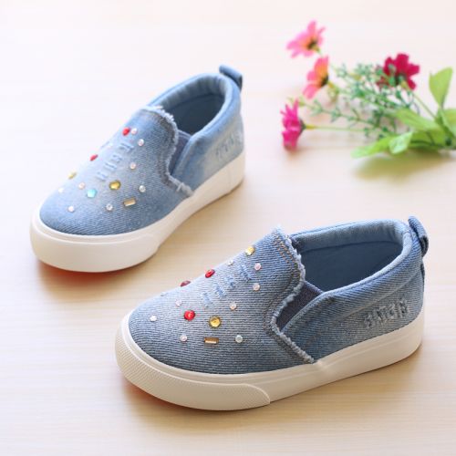 Chaussures de tennis enfants en toile avec perles pour printemps - semelle caoutchouc antidérapant Ref 1032307