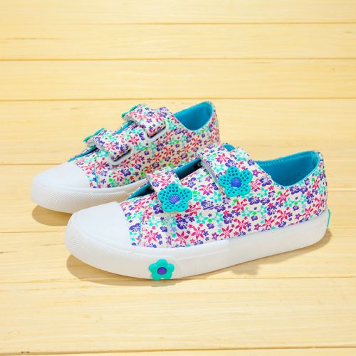 Chaussures de tennis enfants en toile brodé pour printemps - semelle caoutchouc Wear Ref 1034364