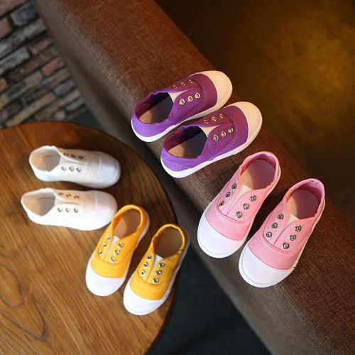 Chaussures de tennis enfants en toile coutures cuir pour printemps - semelle caoutchouc antidérapant Ref 1034392