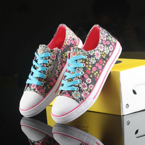 Chaussures de tennis enfants en toile brodé pour printemps - semelle vulcanisation Ref 1035021