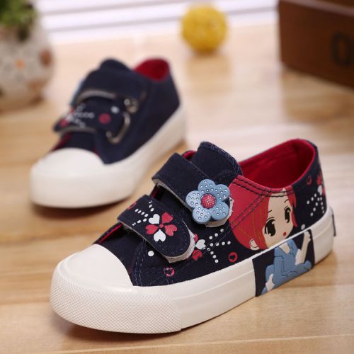 Chaussures de tennis enfants en toile brodé pour Toute saison - semelle caoutchouc naturel Ref 987594