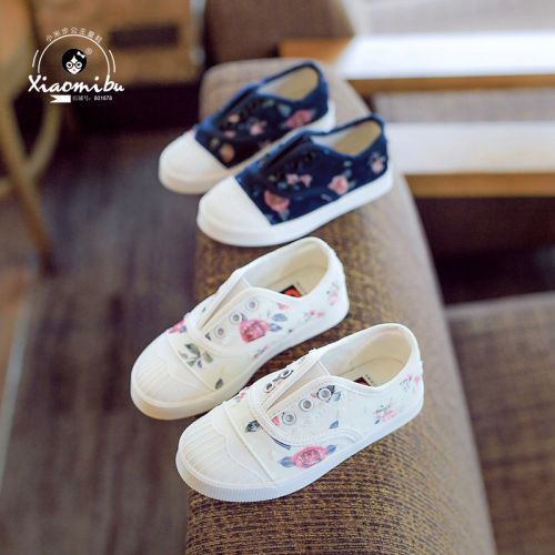 Chaussures de tennis enfants en toile brodé pour printemps - semelle caoutchouc antidérapant Ref 988129