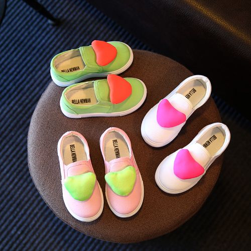 Chaussures de tennis enfants en toile coutures cuir pour printemps - semelle plastique Ref 988430