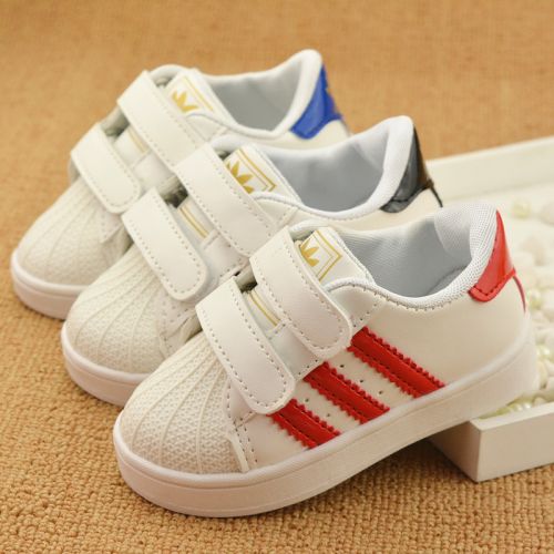 Chaussures de tennis enfants en similicuir coutures cuir pour printemps - semelle caoutchouc Ref 988489