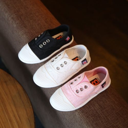 Chaussures de tennis enfants en toile brodé pour printemps - semelle caoutchouc Ref 988697