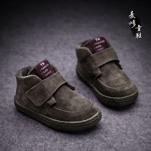 Chaussures enfants en de vache, Nubuck, ronde pour hiver - semelle caoutchouc antidérapant Ref 10028
