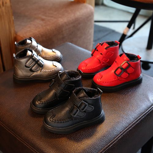 Chaussures enfants en PU ronde coutures cuir pour hiver - semelle caoutchouc antidérapant Ref 1002865