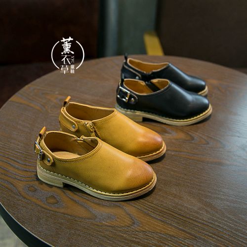 Chaussures enfants ronde coutures cuir pour printemps - semelle caoutchouc antidérapant Ref 1003116