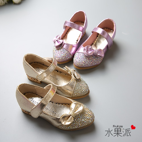 Chaussures enfants en PU ronde avec perles pour printemps - semelle caoutchouc Ref 1003152